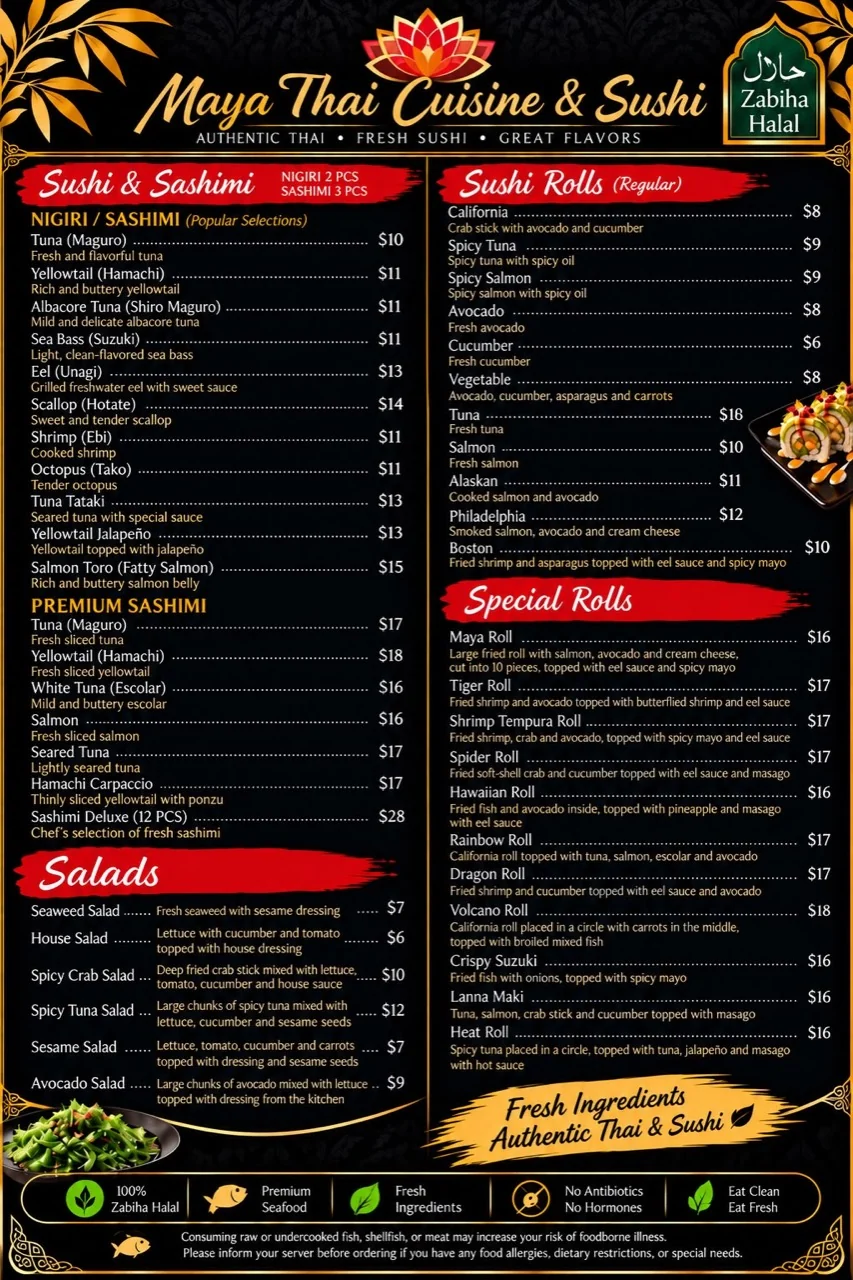 Maya Thai Cuisine & Sushi New Tampa / Wesley Chapel sushi & sashimi with dishes and prices