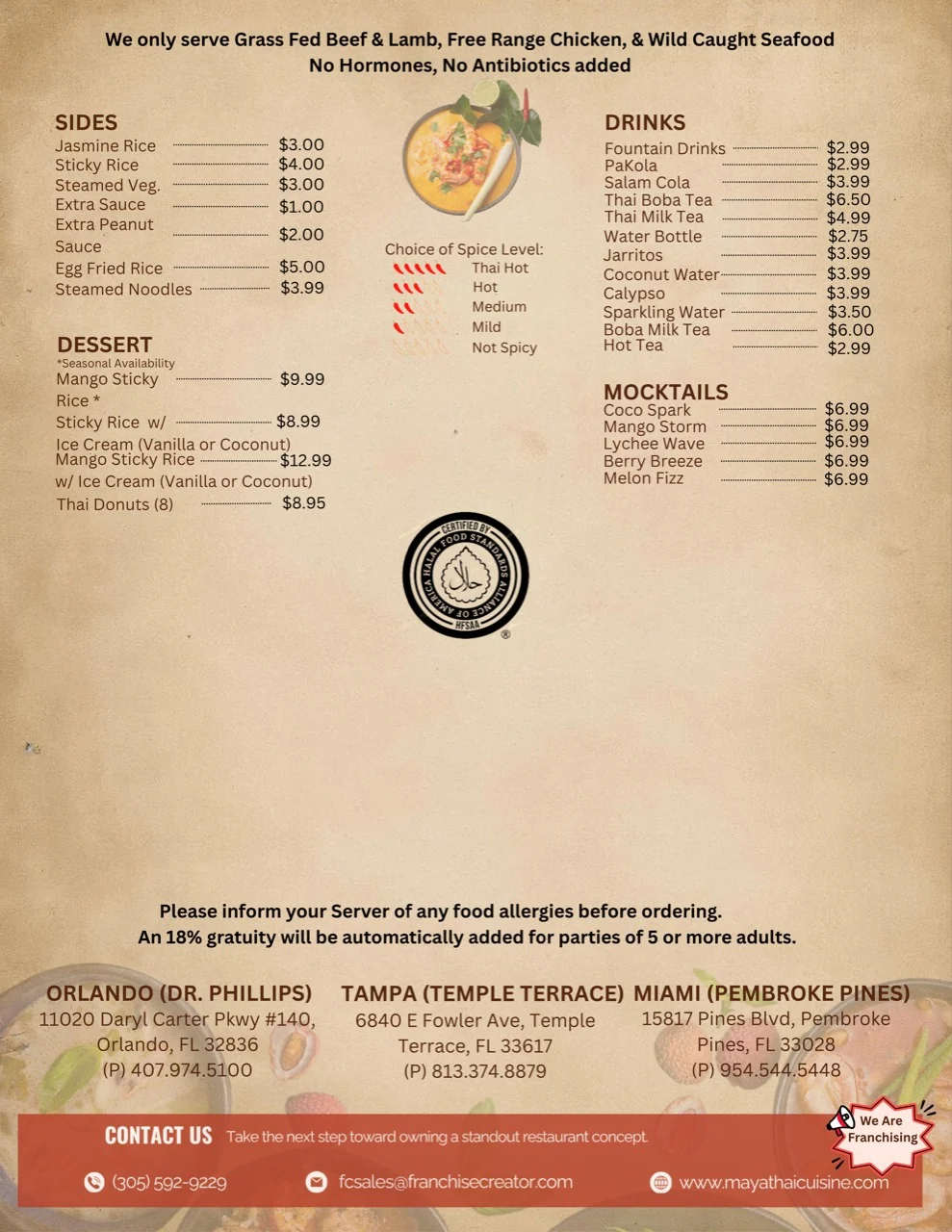 Maya Thai Cuisine & Sushi New Tampa / Wesley Chapel desserts, drinks & sides with dishes and prices
